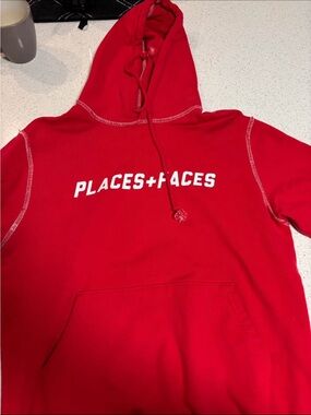 PLACES+FACES Red contrast stitching hoodie (Size M)